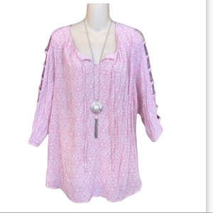 Fred David cold shoulder lattice blouse top‎